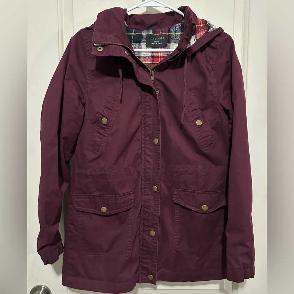 Love Tree Flannel Hood Jacket; Size Small